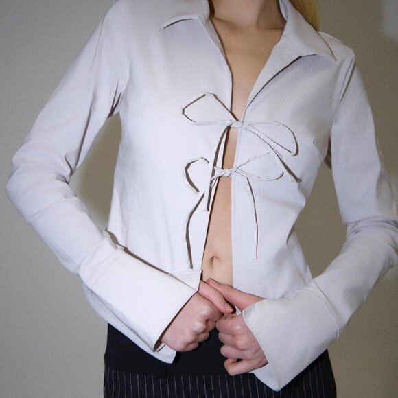 Glassons Double Front Tie Blouse in Milk - Picture 3 of 4
